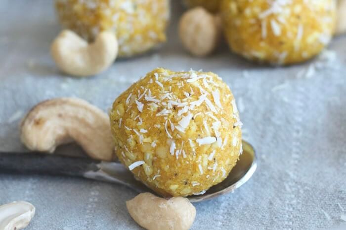 COCONUT MANGO BLISS BALLS <br><h6>A flavour bomb of organic coconut & mango, protein-packed cashews & health-giving turmeric - Here’s chef Peter Kuruvita’s recipe to add some energy-packed natural goodness to your day! </h6>