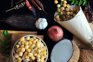 DEVILLED CHICKPEAS (Vegan) by Peter Kuruvita<br><h6>Devilled chickpeas with coconut chips is a quick & tasty, high protein vegan snack popular in Sri Lanka.</h6>